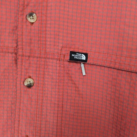 THE NORTH FACE Men's M Orange Grey Check Long Sleeve Button Shirt Suede-Like Y2K - Picture 3 of 11